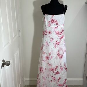 Niki Lavis Pink and White Spaghetti Strap Maxi Dress